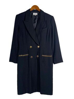 Vintage Kasper Blazer Dress Black Gold Chain Double Breasted 90s Chic 12